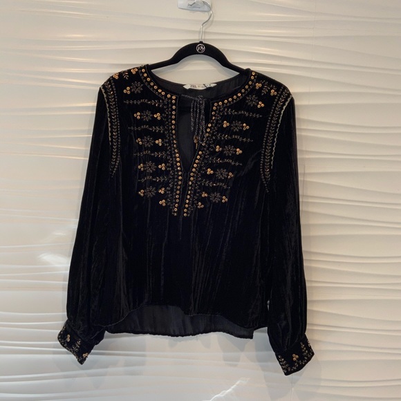 NWT Zara luxury minimalist bohemian embroidered velvet blouse/top - Picture 8 of 14